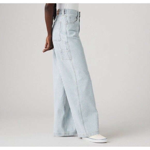 Levi's Women's High-Rise Cinch Baggy Carpenter Pinstriped Denim Jeans Size 30 - Picture 2 of 5